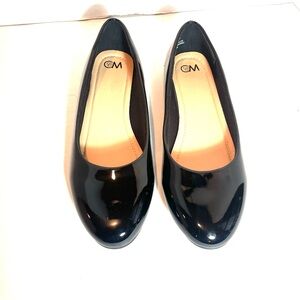 CM Black Patent Ballet Flats Glossy Round Toe Slip-On Flats Preppy Chic Sz.9.5M